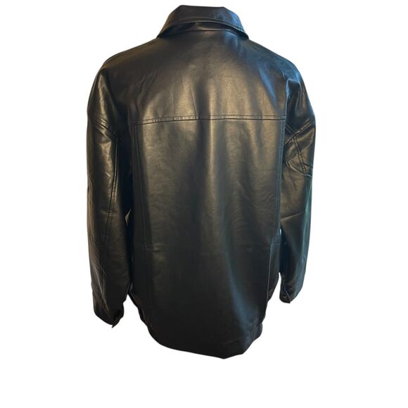Automet Womens Black Faux Leather Bomber Jacket Sz M Zip Up Minimalist Modern - Picture 8 of 14